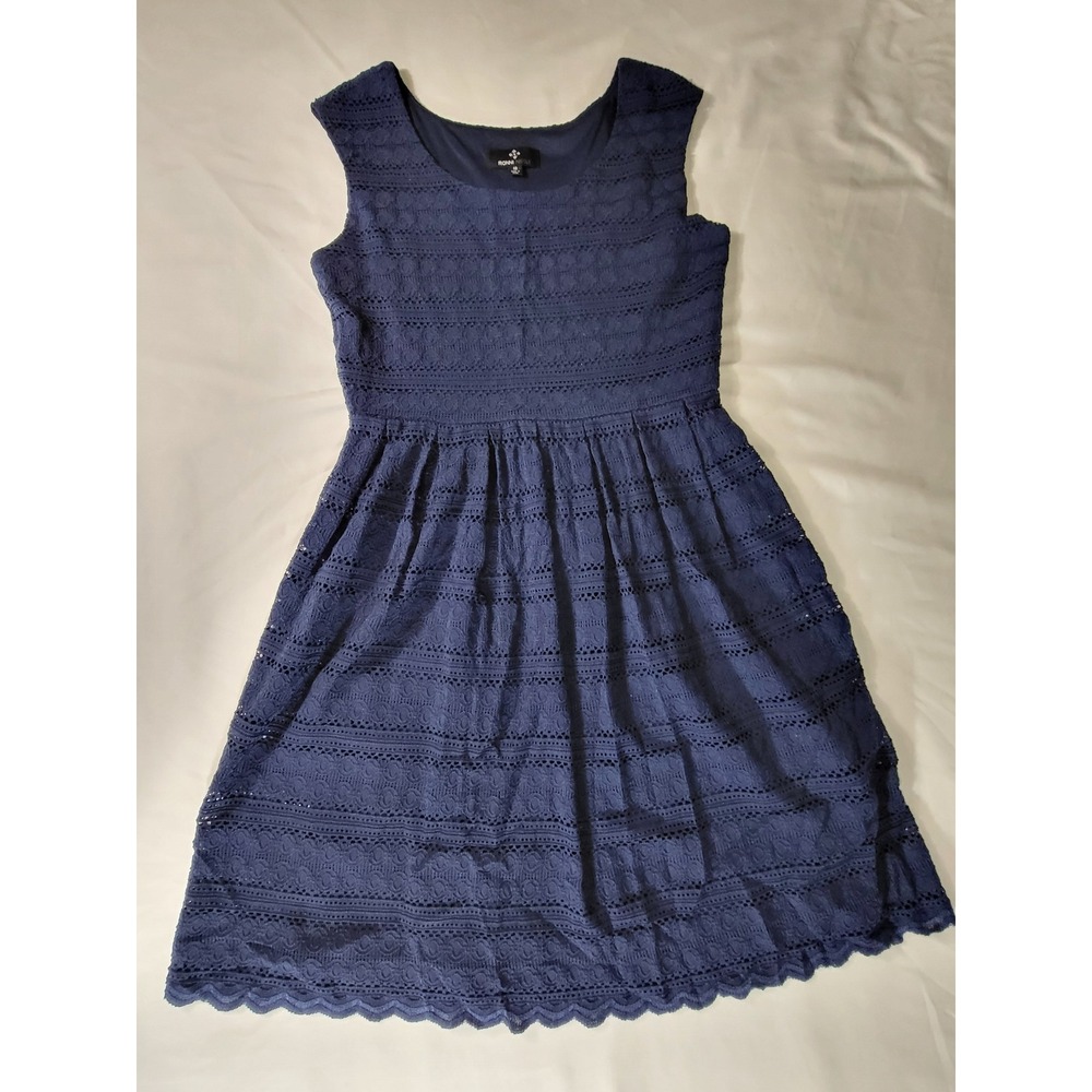 Ronni Nicole Navy Blue Crochet Lace Sleeveless Fit Flare Dress Size 10 RN126311